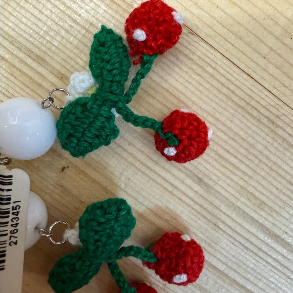 Crochet Cherry Dangle Earrings Floral Cottagecore Fruitcore NWT Boutique